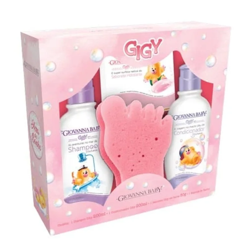 Kit Hora do Banho Giovanna Baby Gigy Rosa (Shampoo 200ml + Condicionador 200ml + Sabonete 80g + Esponja)