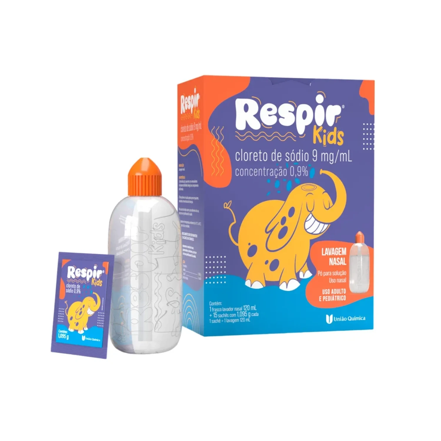 Respir Kids Cloreto de Sódio 0,9%, com 15 sachês + frasco de 120ml (1/1)