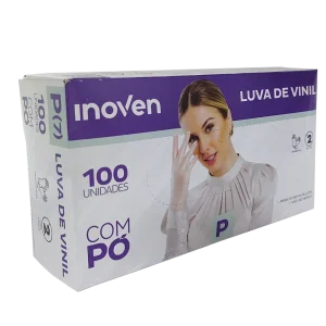 Luva Descartável Vinil Com Pó Inoven P, com 100 unidades