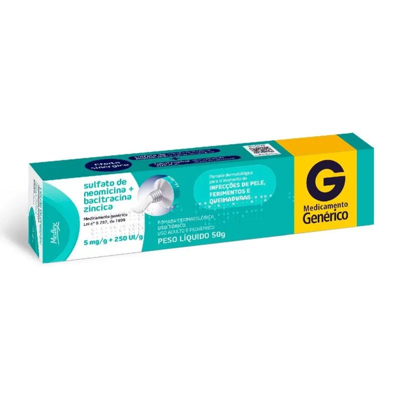 Sulfato de Neomicina + Bacitracina Zíncica 5mg/g + 250UI/g Pomada 50g - Medley