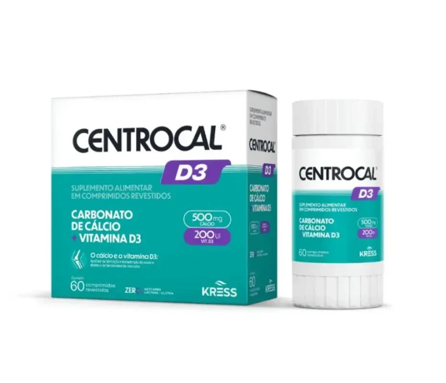 Centrocal D3 Carbonato de Cálcio 500mg + Vitamina D3 Kress, com 60 comprimidos (1/1)