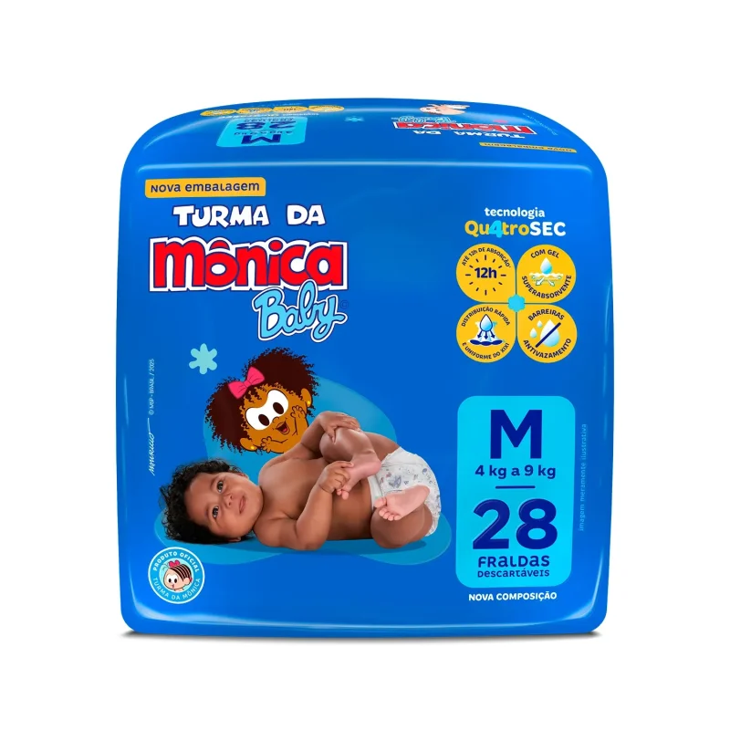 Fralda Turma da Mônica Baby M, com 28 unidades