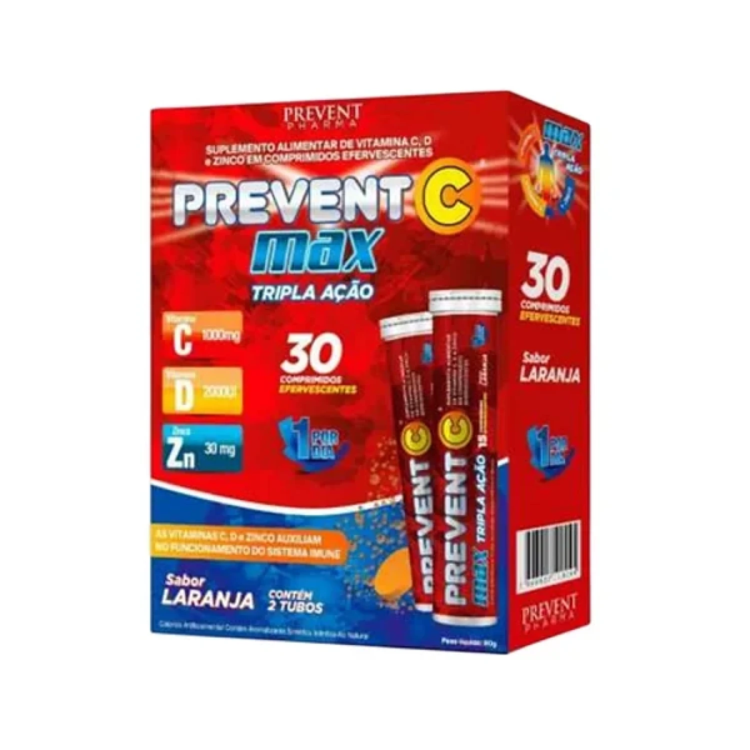Prevent C Max Tripla Ação Laranja, com 30 comprimidos efervescentes (1/1)