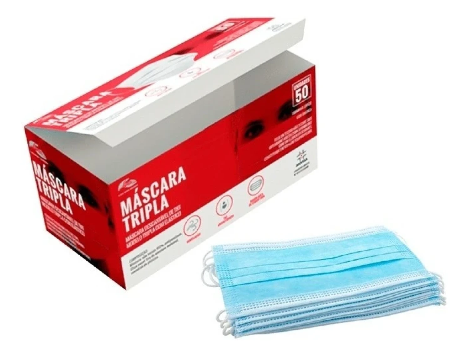 Máscara Cirúrgica Descartável Tripla com Elástico, com 50 unidades (1/1)