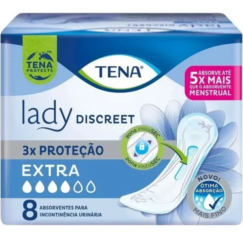 Absorvente Geriátrico Tena Lady Discreet Extra, com 8 unidades