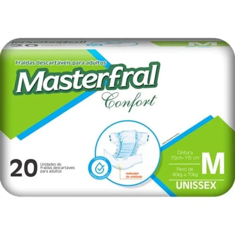 Fralda Geriátrica Masterfral Confort M, pacote com 20 unidades