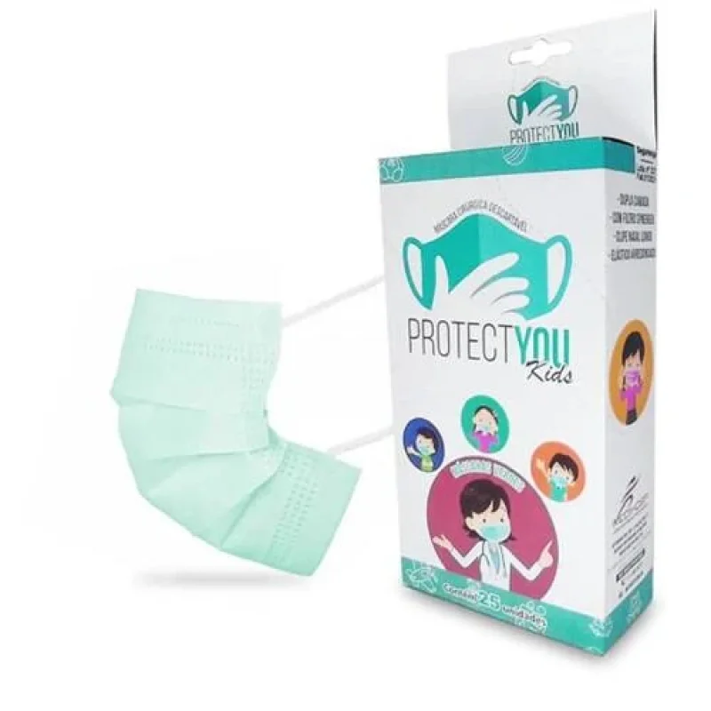 Máscara Descartável Infantil Protectyou Kids Verde, com 25 unidades