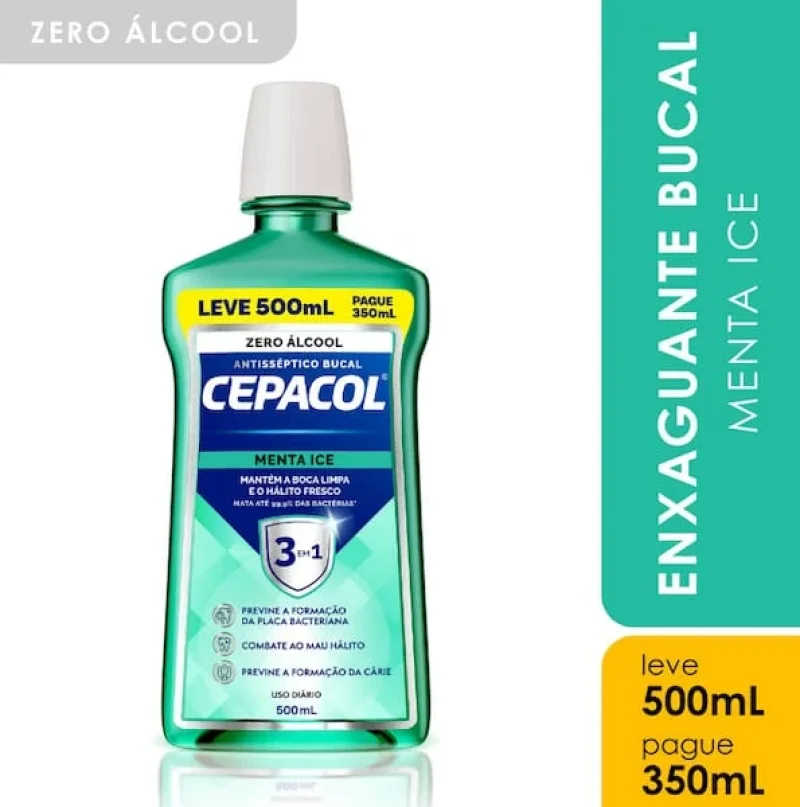 Enxaguante Bucal Cepacol 3 em 1 Menta Ice sem álcool 500ml
