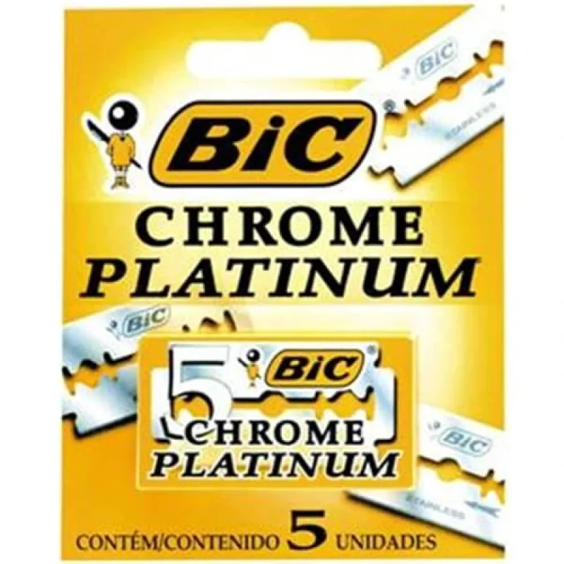 Lâmina de Barbear Bic Chrome Platinum, com 5 unidades