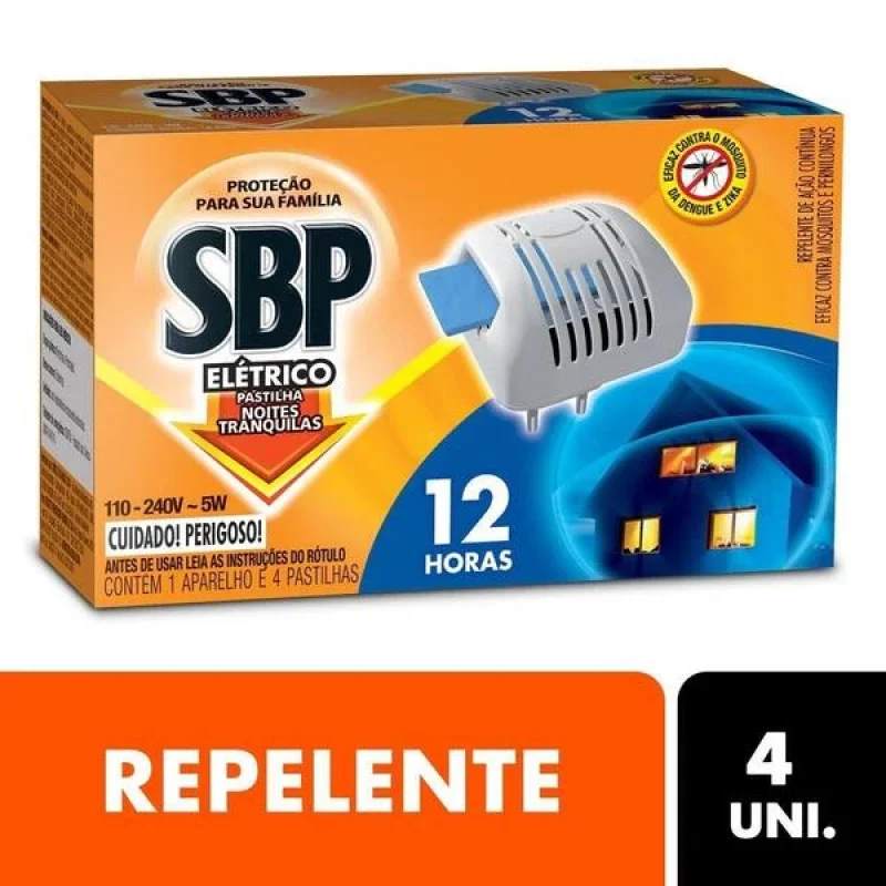 Kit Repelente Elétrico SBP Pastilha Noites Tranquilas, aparelho + 4 refis