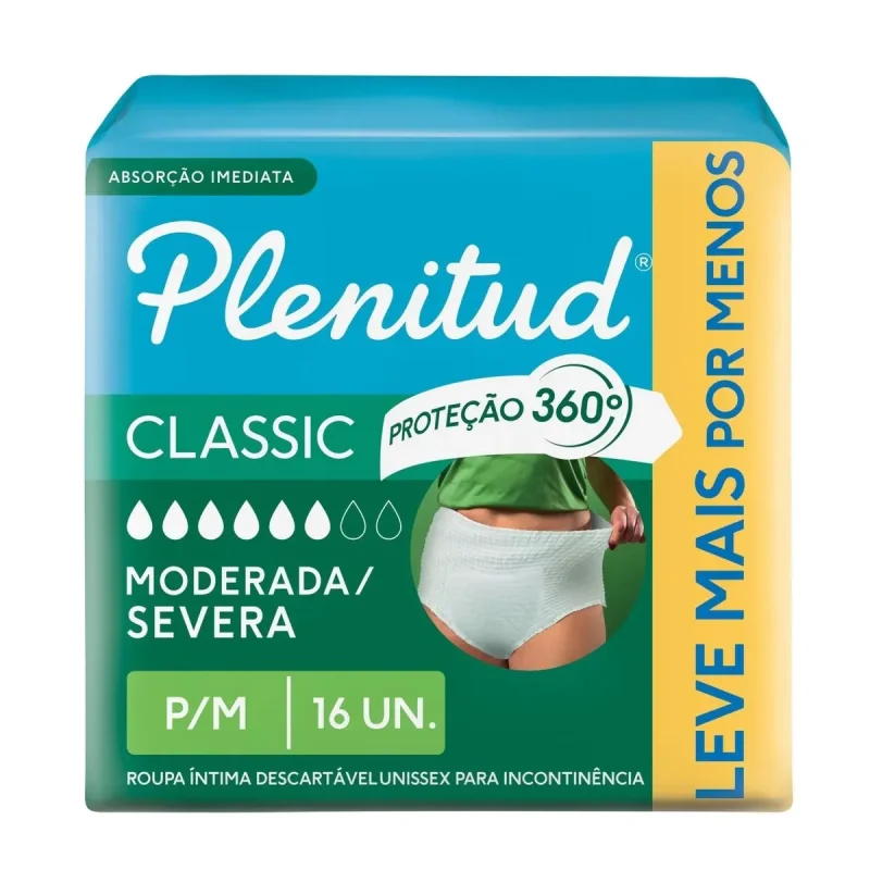 Roupa Íntima Descartável Plenitud Classic para Incontinência P/M 16 Unidades

