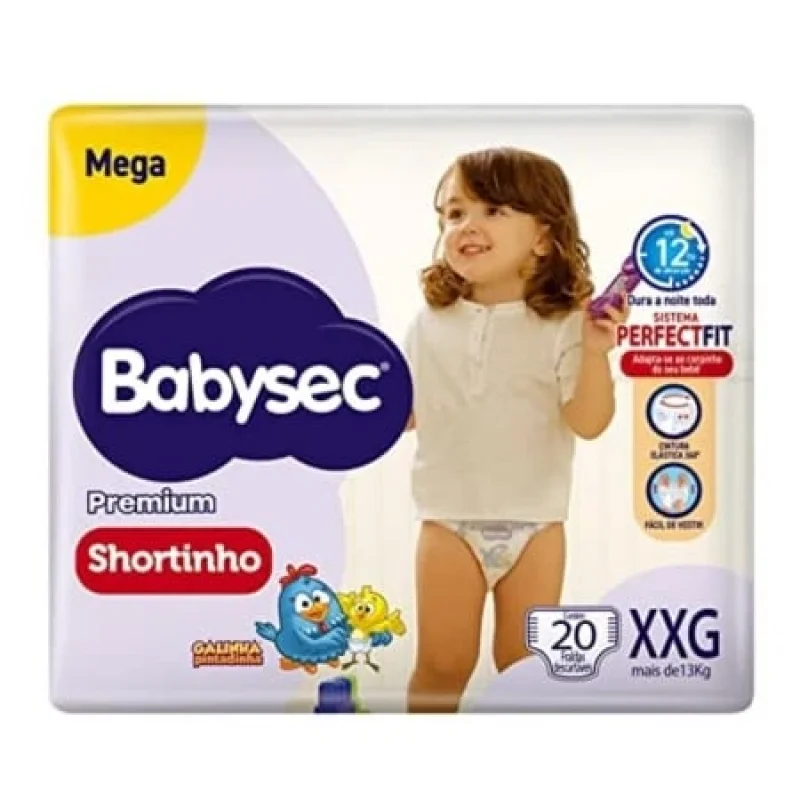Fralda Babysec Premium Shortinho Mega XXG, com 20 unidades