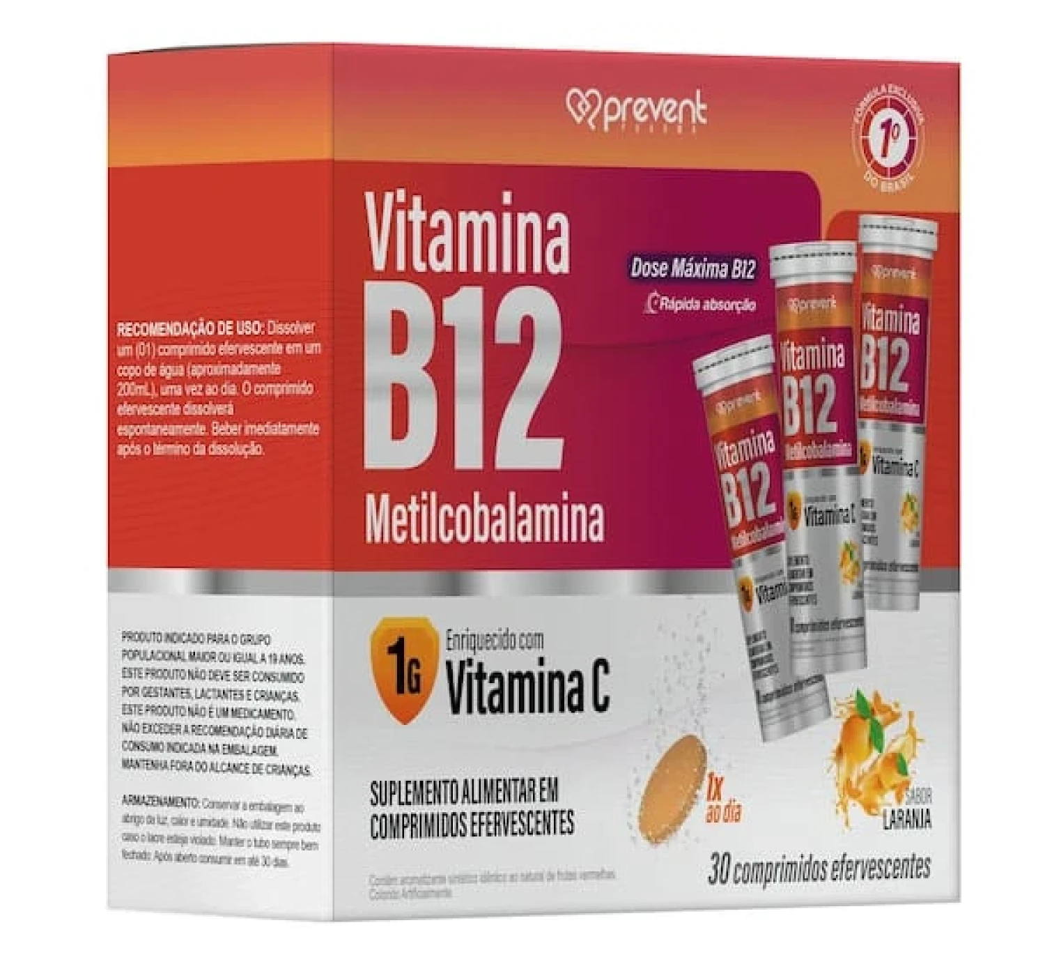 Vitamina B12+C Sabor Laranja 30 Comprimidos Efervescentes (1/1)