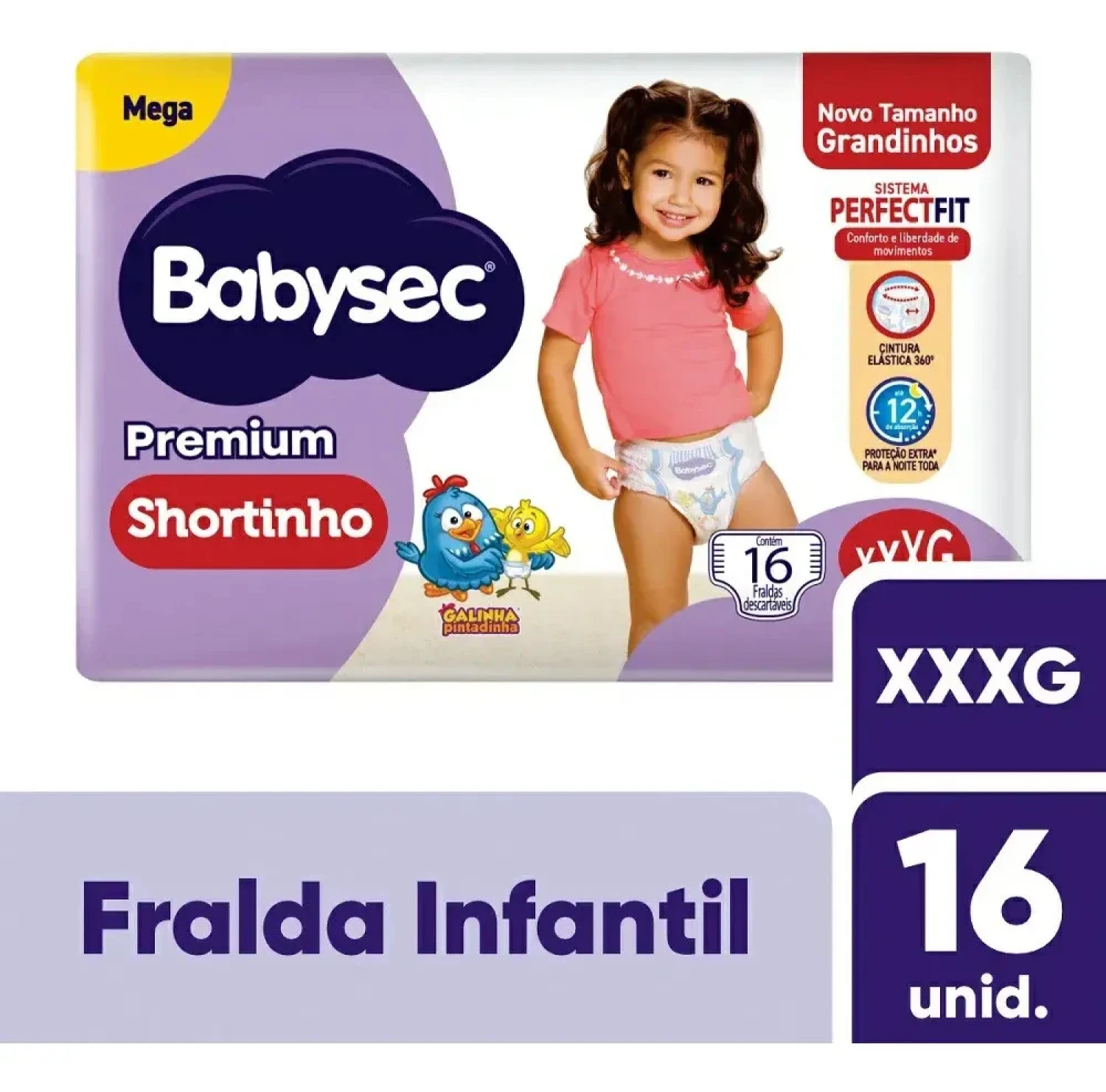 Fralda Babysec Premium Shortinho Mega XXXG, com 16 unidades (1/1)