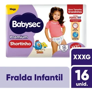 Fralda Babysec Premium Shortinho Mega XXXG, com 16 unidades