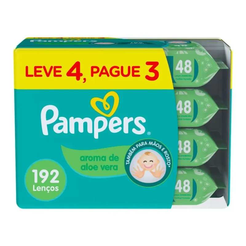 Lenços Umedecidos Pampers Aroma de Aloe Vera 4 pacotes com 48 unidades cada