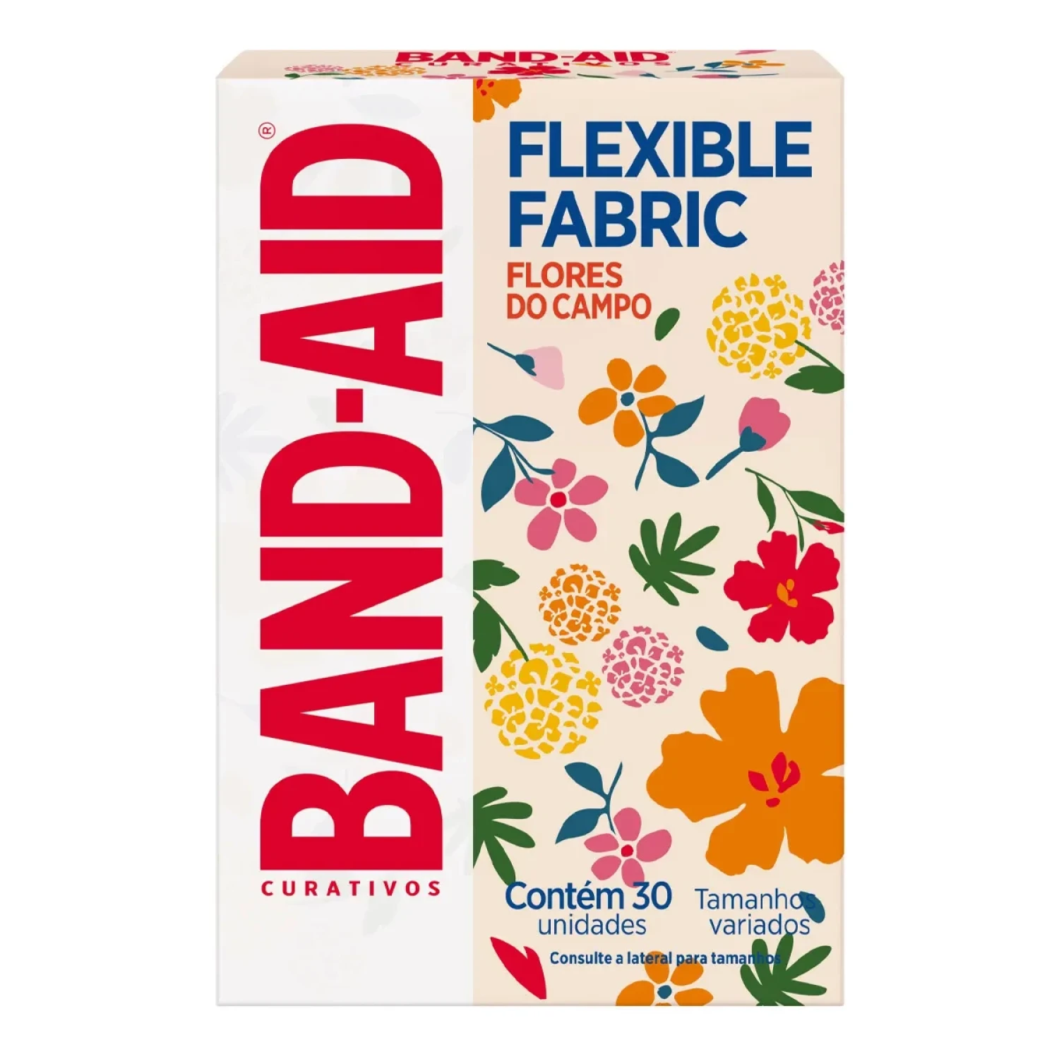 Curativo Adesivo Band-Aid Flexible Fabric Flores do Campo, com 30 unidades (1/1)