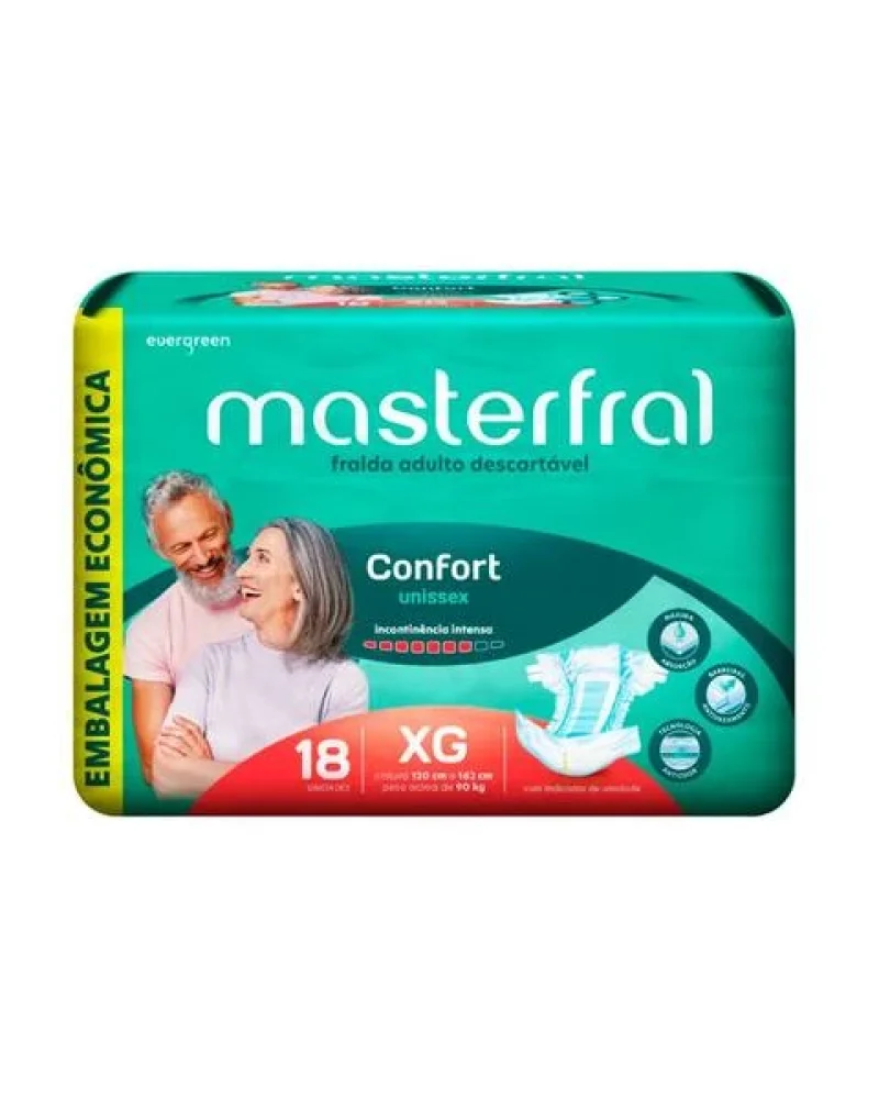 Fralda Geriátrica Masterfral Confort XG, pacote com 18 unidades
