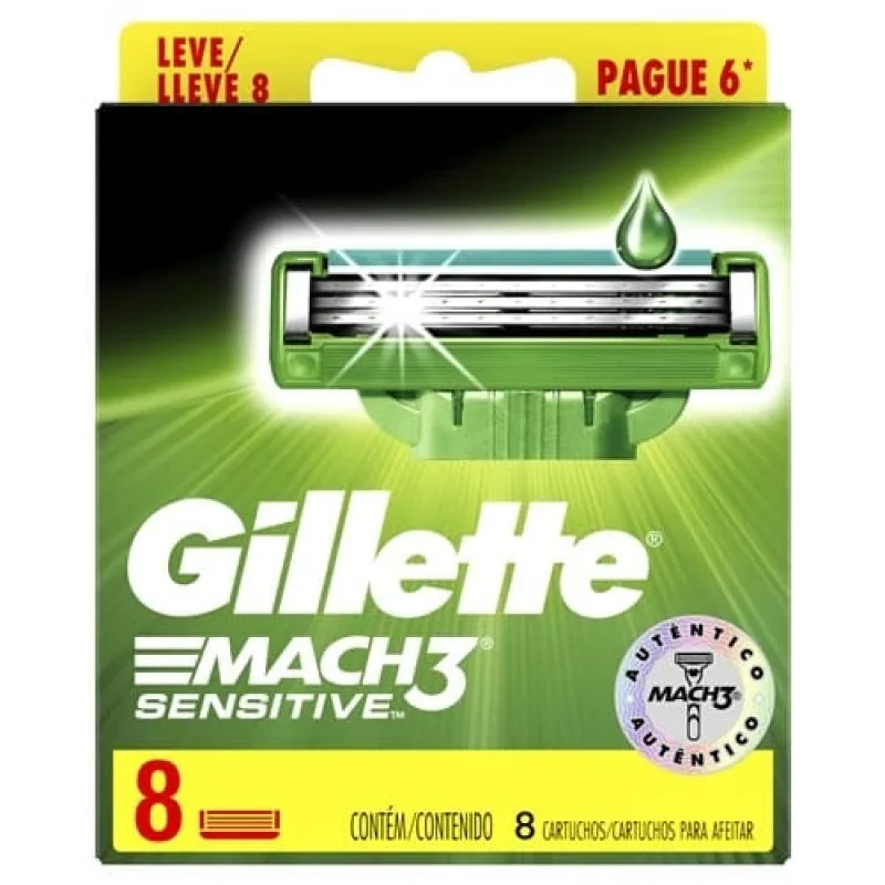 Carga Gillette Mach3 Sensitive, com 8 unidades