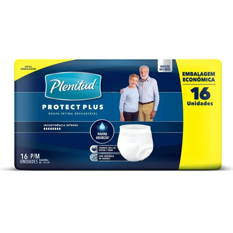 Roupa Íntima Plenitud Active Plus P/M, pacote com 16 unidades