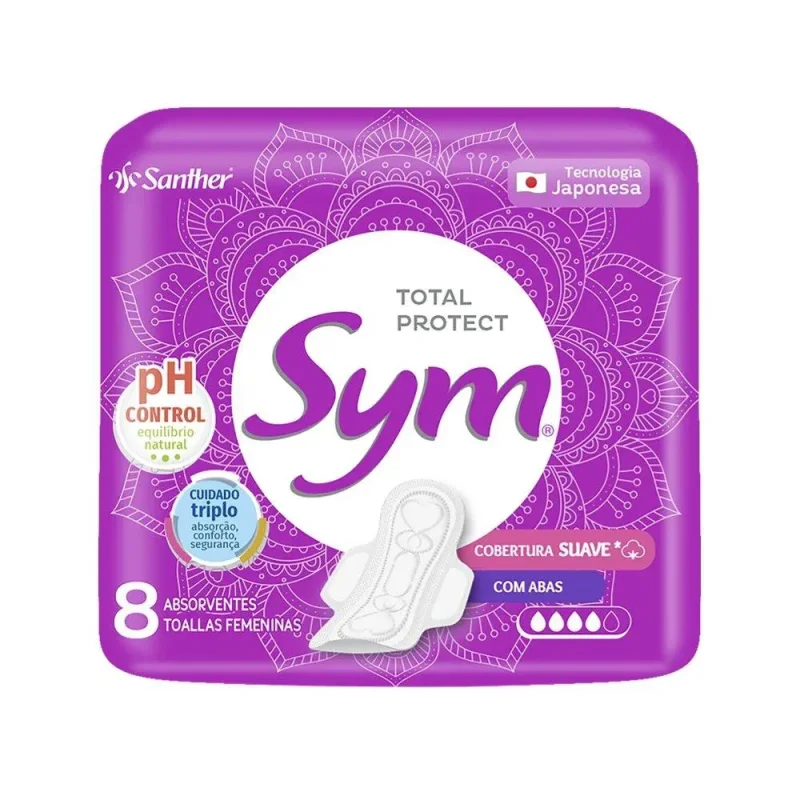 Absorvente Sym Suave com Abas, com 8 unidades