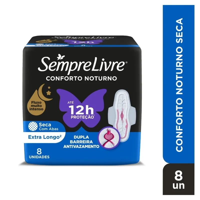 Absorvente Sempre Livre Adapt Plus Noite e Dia Seca com Abas, com 8 unidades