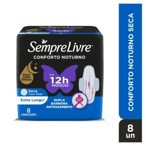Absorvente Sempre Livre Adapt Plus Noite e Dia Seca com Abas, com 8 unidades