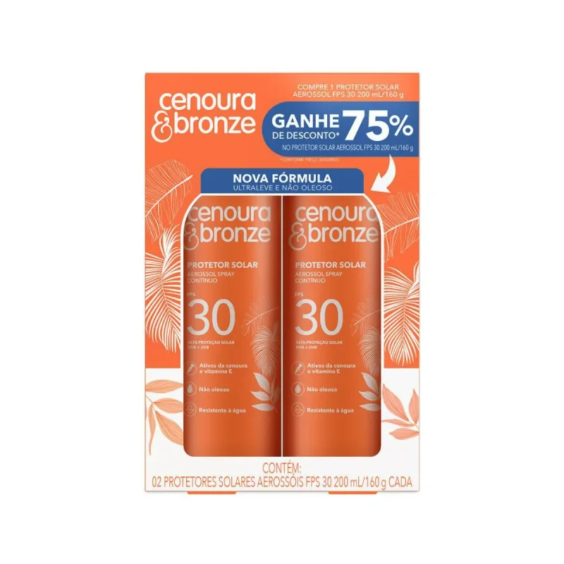Kit Protetor Solar Corporal Cenoura & Bronze FPS 30 Aerossol 200ml, com 2 unidades