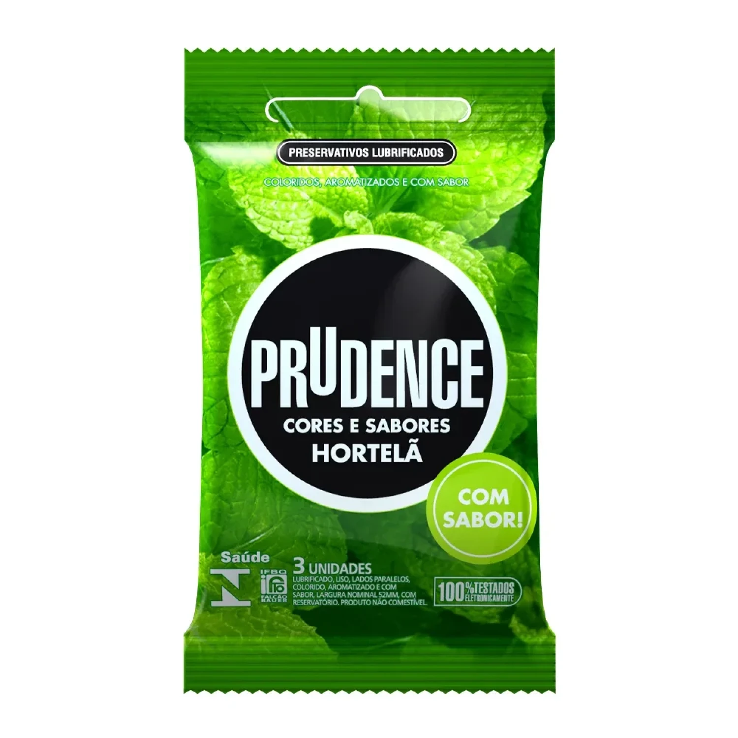 Preservativo Prudence Cores e Sabores Hortelã, com 3 unidades (1/1)