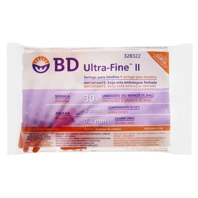 Seringa para Insulina BD Ultra-Fine II 30U Agulha 8mm, com 10 unidades