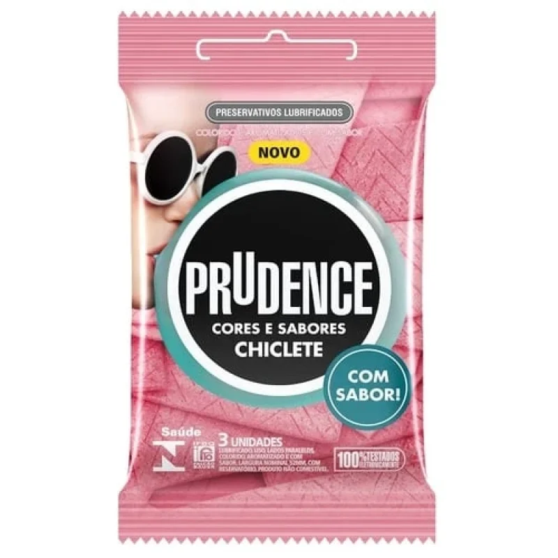 Preservativo Prudence Cores e Sabores Chiclete, com 3 unidades