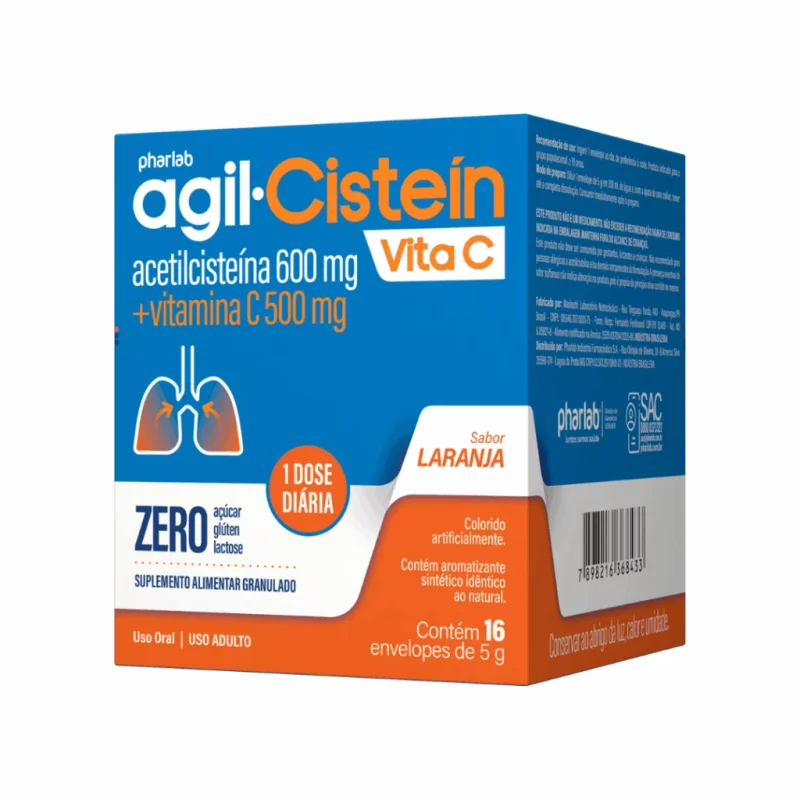 Acetilcisteína 600mg + Vitamina C Pó Para Solução Oral Pharlab 16 Envelopes de 5g Cada