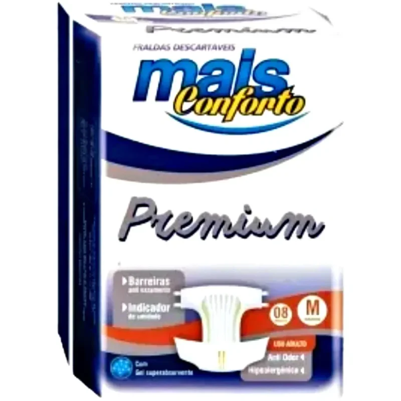 Fralda Geriátrica Mais Conforto Premium M, pacote com 8 unidades