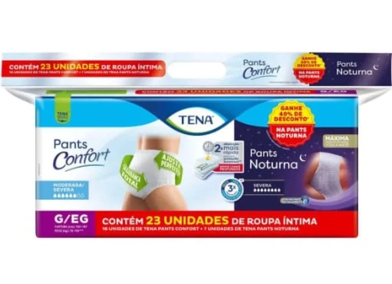 Roupa Íntima Descartável Tena Pants Confort e Noturna Tamanho G/Eg Kit com 16 Unidades