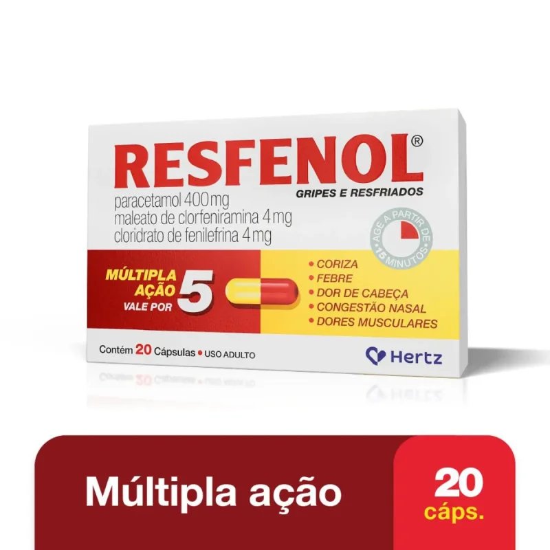 Resfenol 400mg + 4mg + 4mg, com 20 cápsulas duras