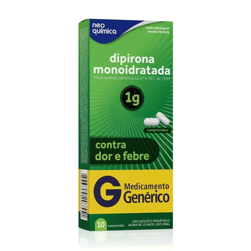 Dipirona Monoidratada Neo Química 1g, com 10 comprimidos