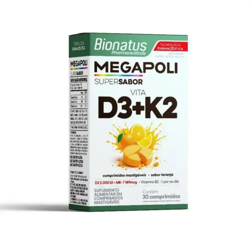 Megapoli Vita D3 + K2 Laranja, com 30 comprimidos mastigáveis