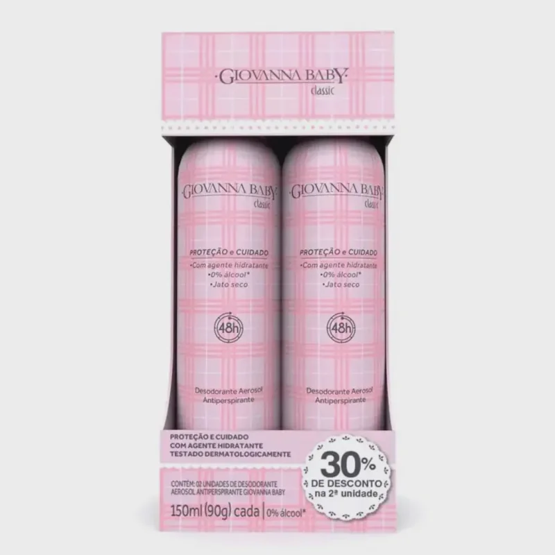 Kit Desodorante Aerossol Giovanna Baby Classic, com 2 unidades de 150ml