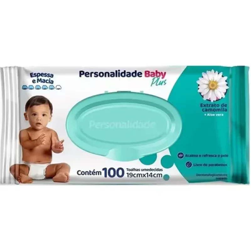 Lenço Umedecido Personalidade Baby Plus, com 100 unidades