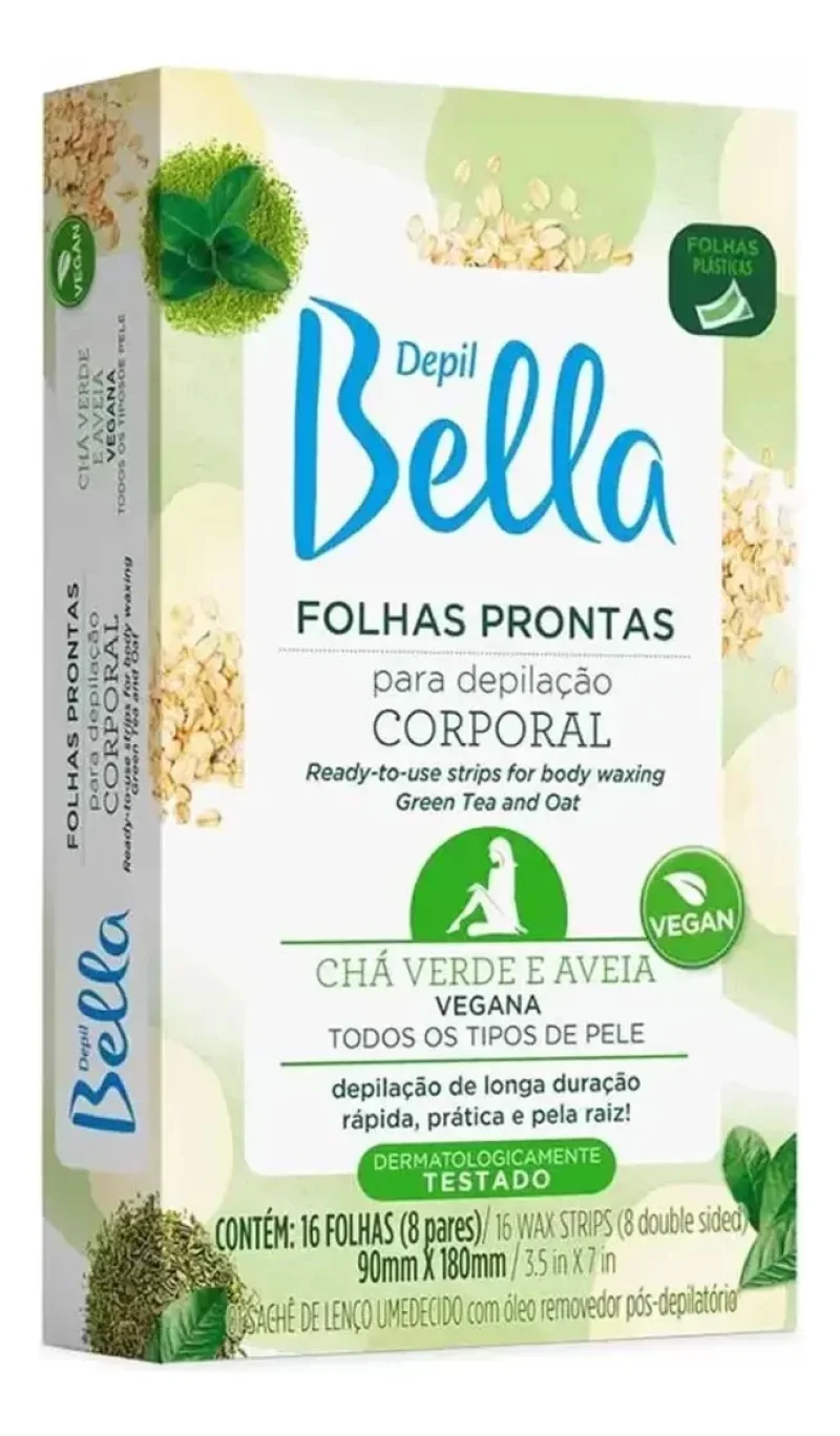 Folha Depilatória Corporal Depil Bella Chá Verde e Aveia, com 16 unidades