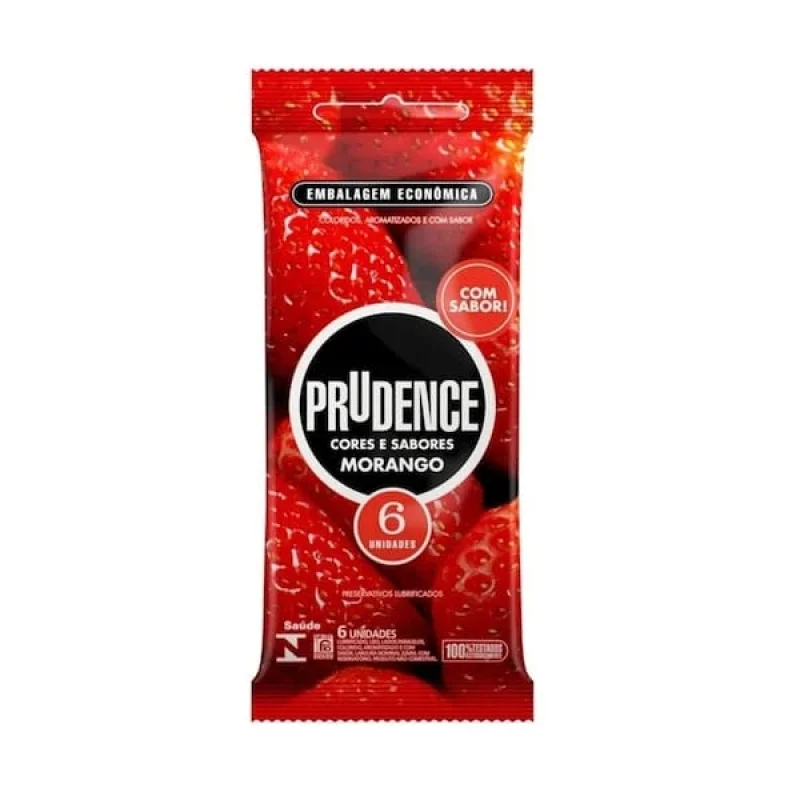 Preservativo Prudence Cores e Sabores Morango, com 6 unidades