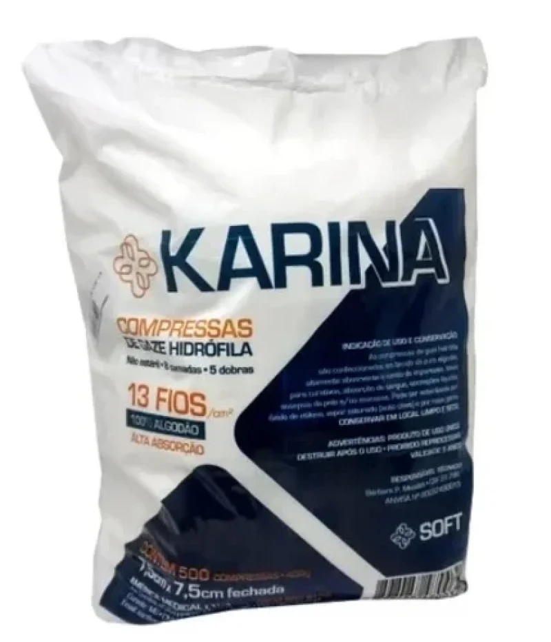 Gaze Não Estéril Karina 13 Fios 7,5x7,5cm, com 500 unidades