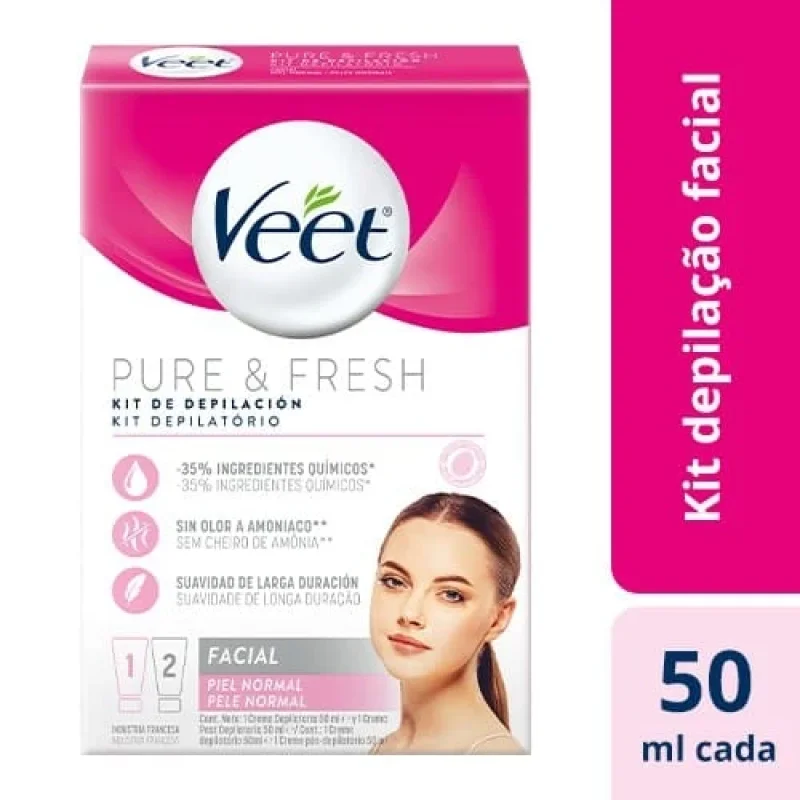 Veet Pure & Fresh Kit Depilatório Facial Pele Normal 50ml