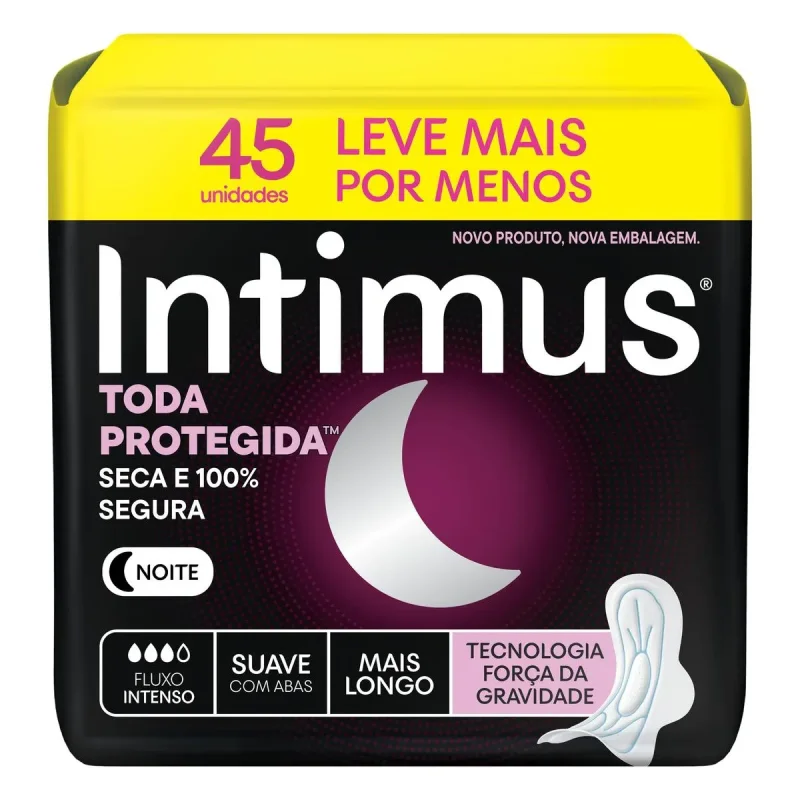Absorvente Noturno Intimus Toda Protegida com Abas Suave, com 45 unidades