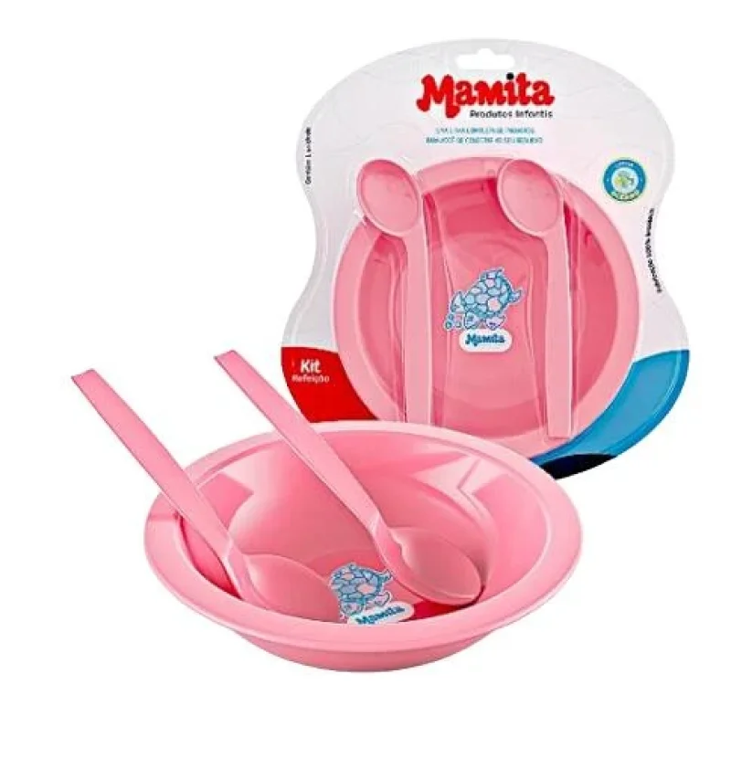 Kit Refeição Infantil Mamita Rosa, com 3 peças