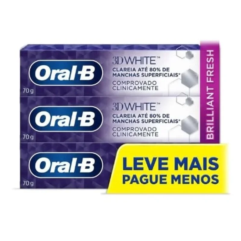 Creme Dental Oral-B 3D White Brilliant Fresh 70g, com 3 unidades