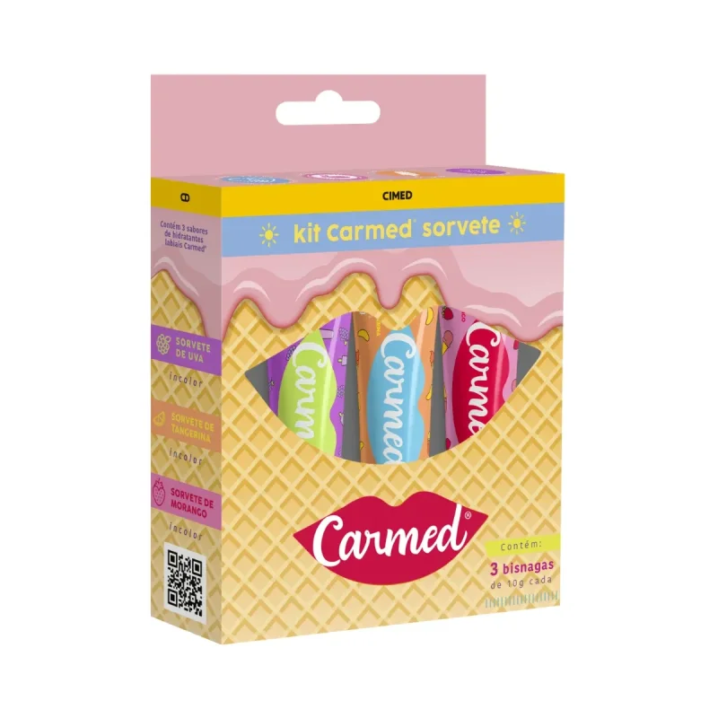 Kit Hidratante Labial Carmed Sorvete, com 3 unidades de 10g