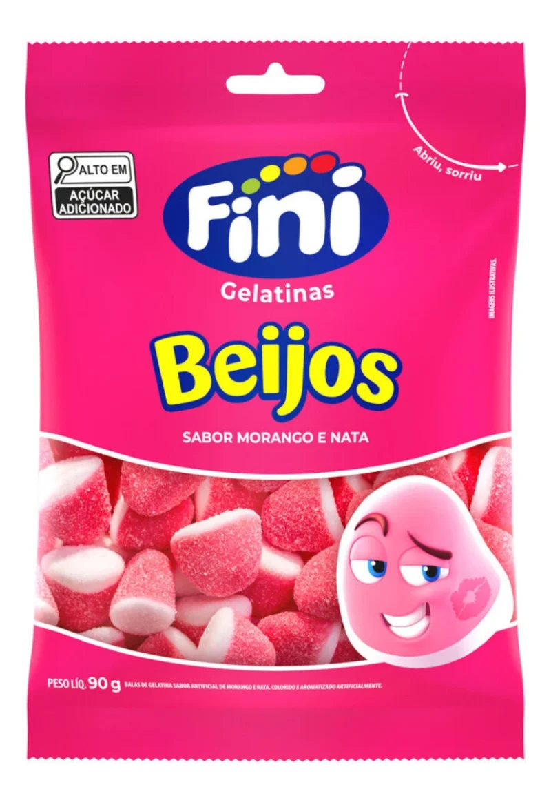 Bala de Gelatina Fini Beijos Morango e Nata 90g