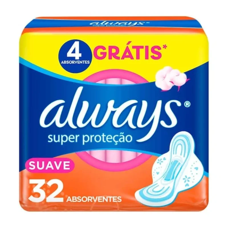 Absorvente Always Super Proteção com Abas Suave, com 32 unidades