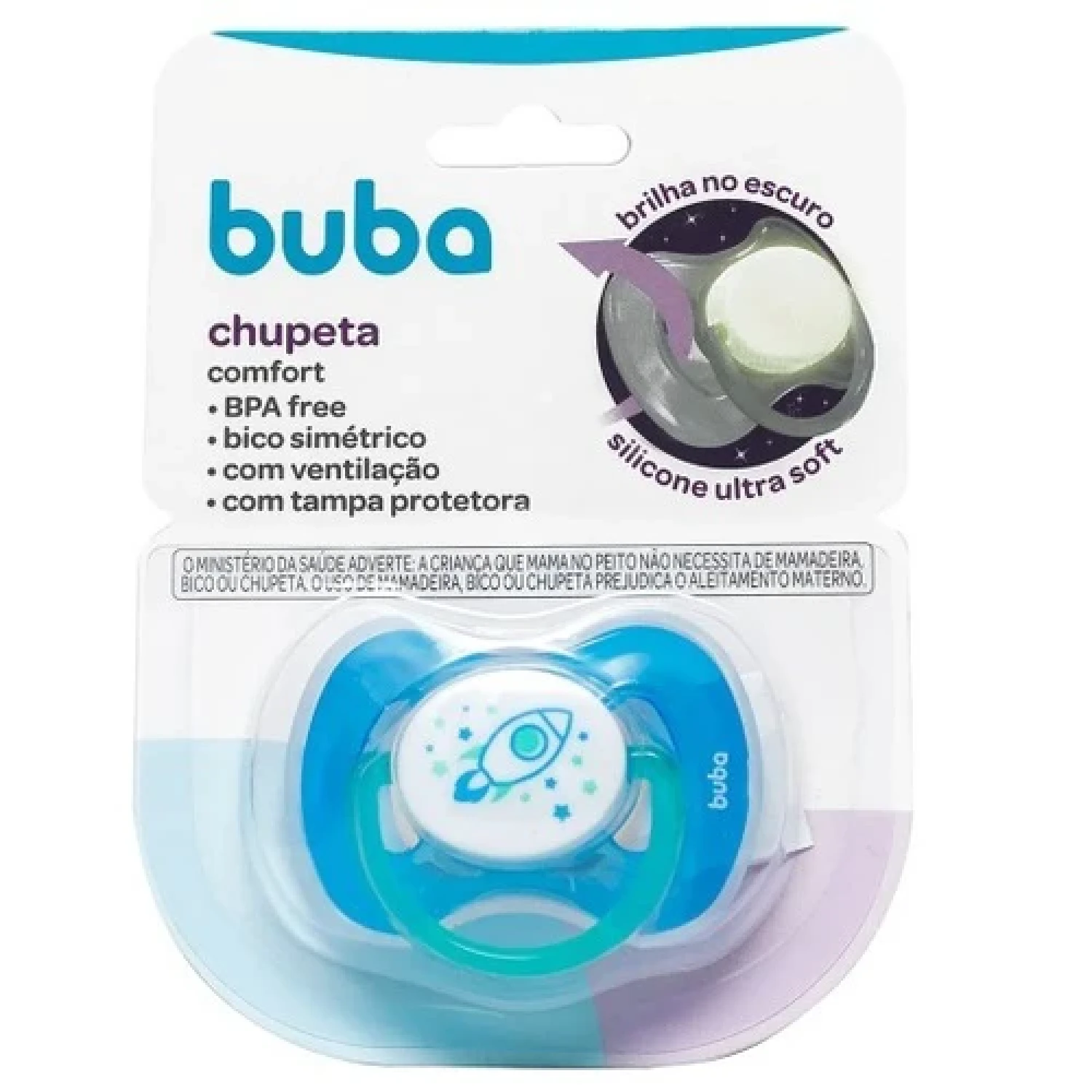 Chupeta Buba Comfort Brilha no Escuro Foguete Azul 6+ meses (1/1)